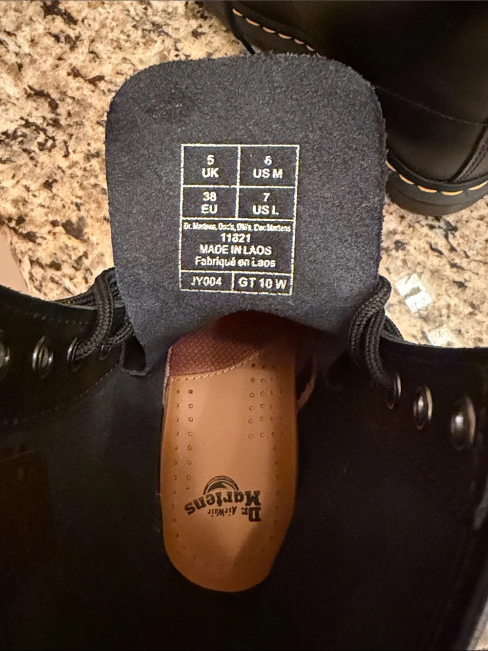 Dr. Martens Black Leather 8-Eye Lace-Up Boots with Yellow Stitching - Picture 3 of 6